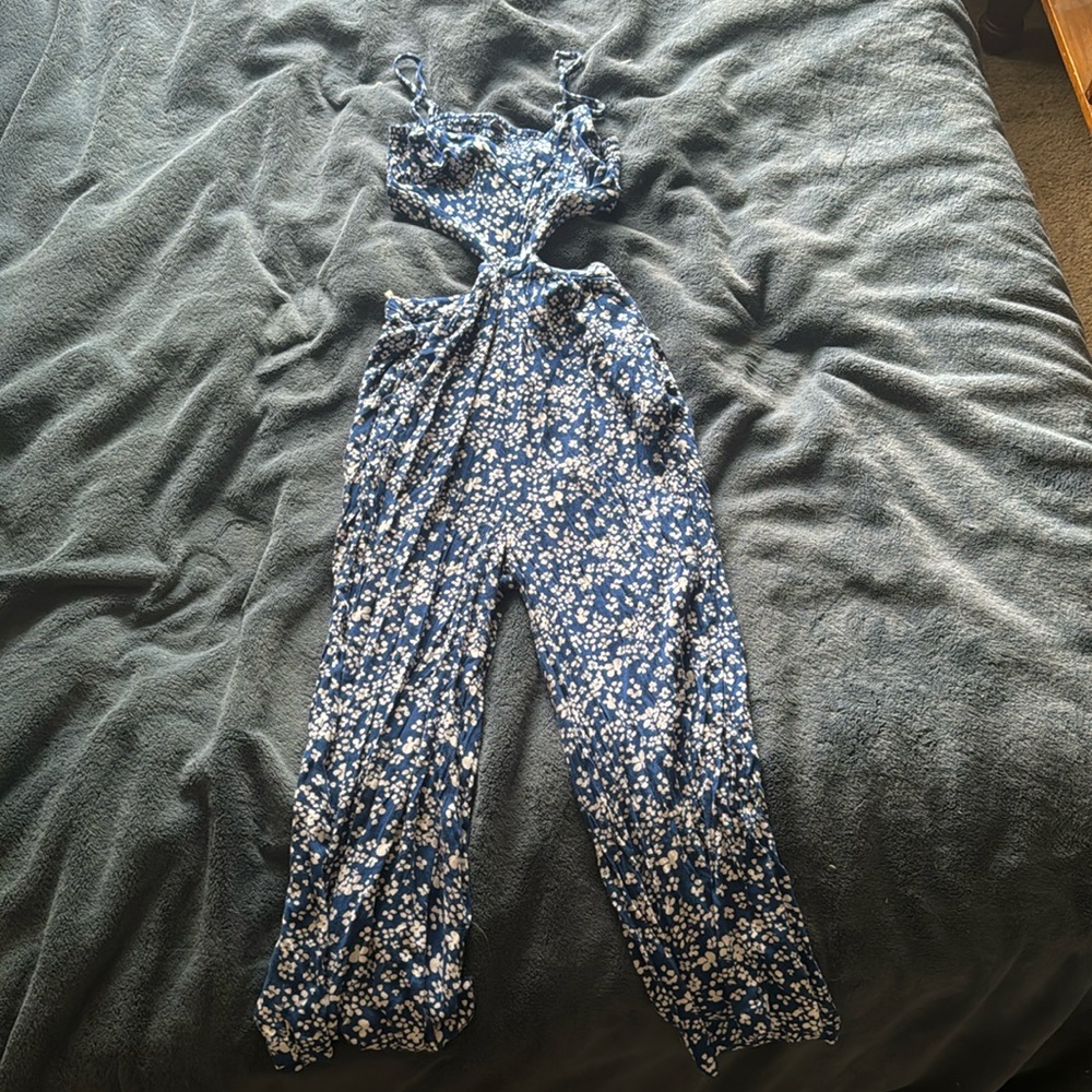 Paisley Floral Cutouts Ankle Cropped Jumpsuit with Pockets